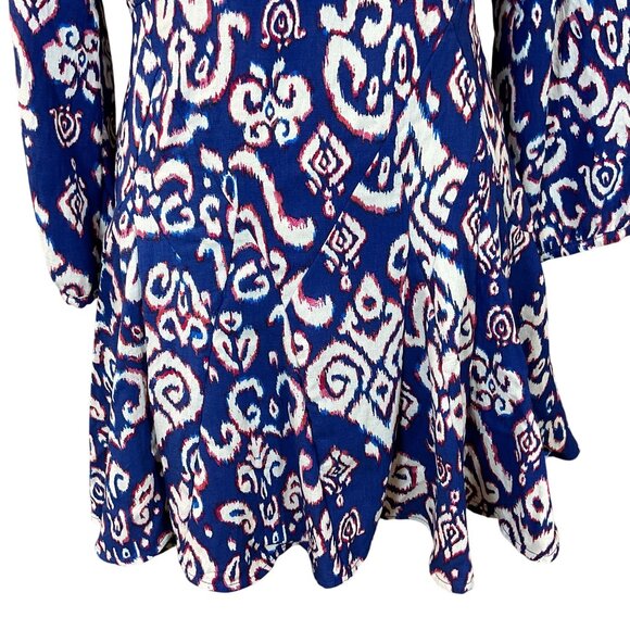 Zara Long Sleeve V-Neck Dress Covered Buttons & Loops Gored Flared Skirt M NWT - Picture 3 of 9